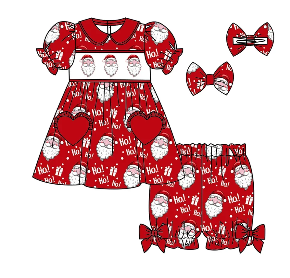 Christmas Boutique children set short-sleeved elastic Santa letter print trouser elastic girl boy long-sleeved set baby robe