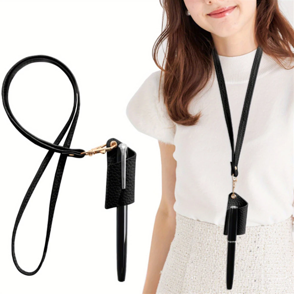 Creative Neck- Hanging Asymmetric Modeling Glasses Clip Multifunctional Pen Clip Portable PU Leather Pen Case Glasses Lanyard