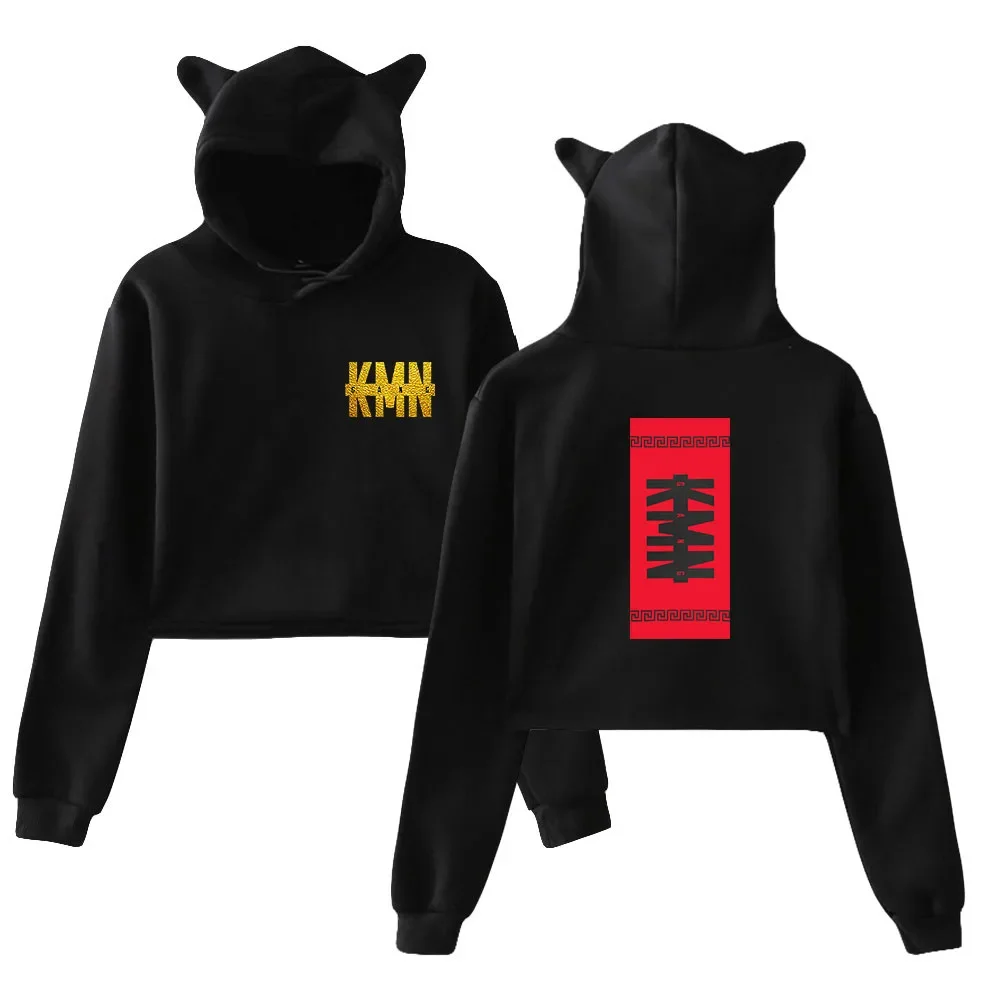 

Rapper KMN Gang Crop Top hoodie for Girls Streetwear Hip Hop Kawaii Cat Ear Harajuku Cropped Sweatshirt Pullover Tops Sportswear