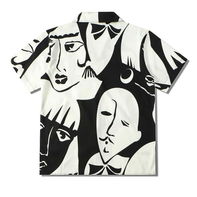 Summer Loose Casual Short Sleeved Shirt for Men Beach Vacation Hawaiian Style Cuban Collar Abstract Printed Shirts Trend