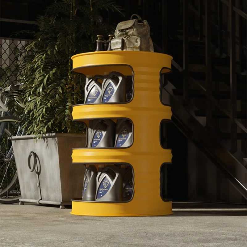 MOMO Iron Shelf Creative Oil Barrel Modification Locomotive Display Cabinet Personalized Industrial Style Shelf Side Table