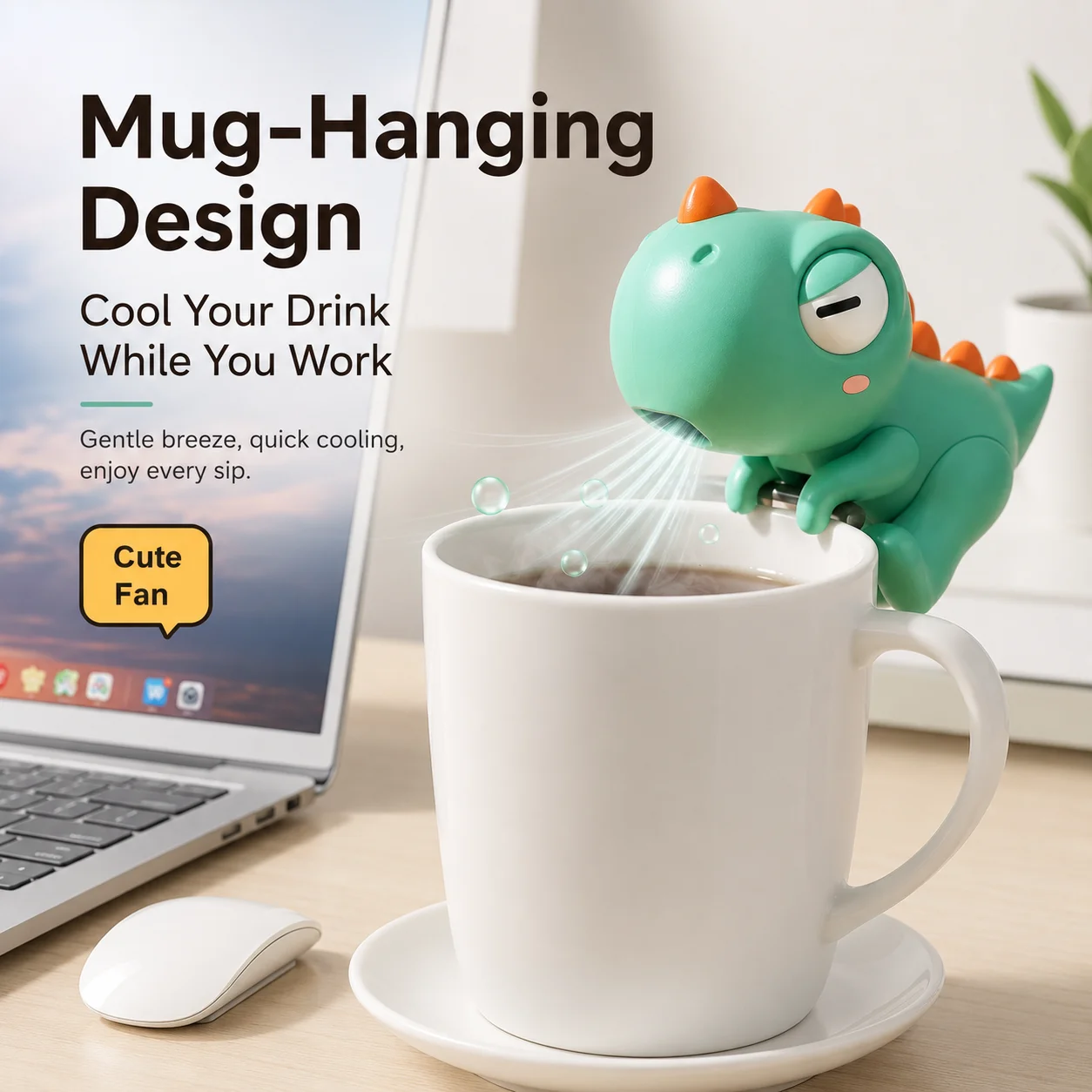 Dinosaur Tongue Automatic Water Blower 3 Minutes Cooling Hot Water Tea Rice Dishes Coffee Durable Plastic Mini Fan Air Blower