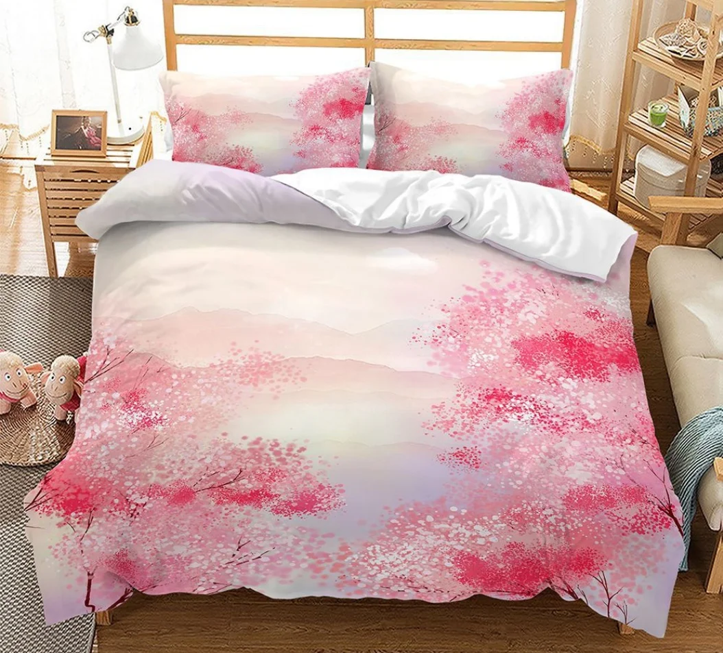

Весенний пододеяльник с цветочным узором Queen King Size Pink Cherry Blossom Pattern Комплект постельного белья для девочек-подростков Декор комнаты для взрослых 3 шт.