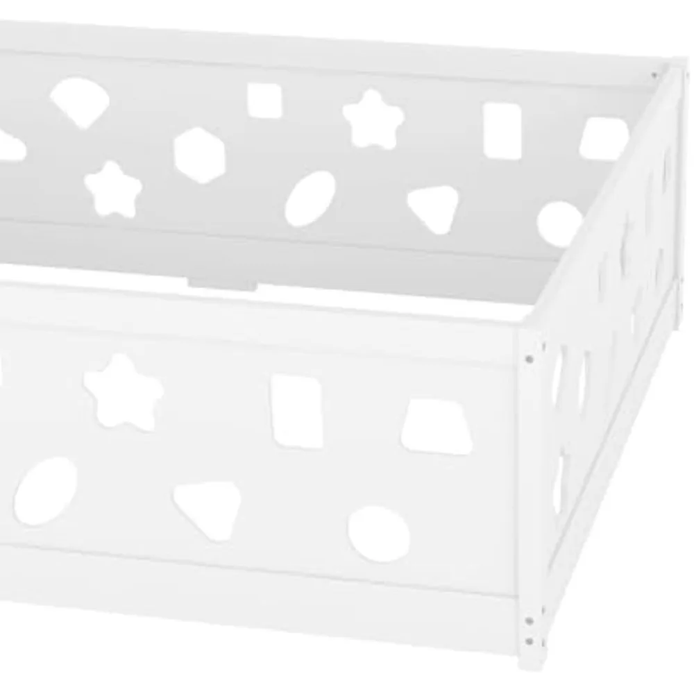 Cama de chão de tamanho completo com guarda-rails e porta de segurança aumentados, Bede de madeira maciça com trilhos para meninas, meninos, adolescentes, quarto infantil