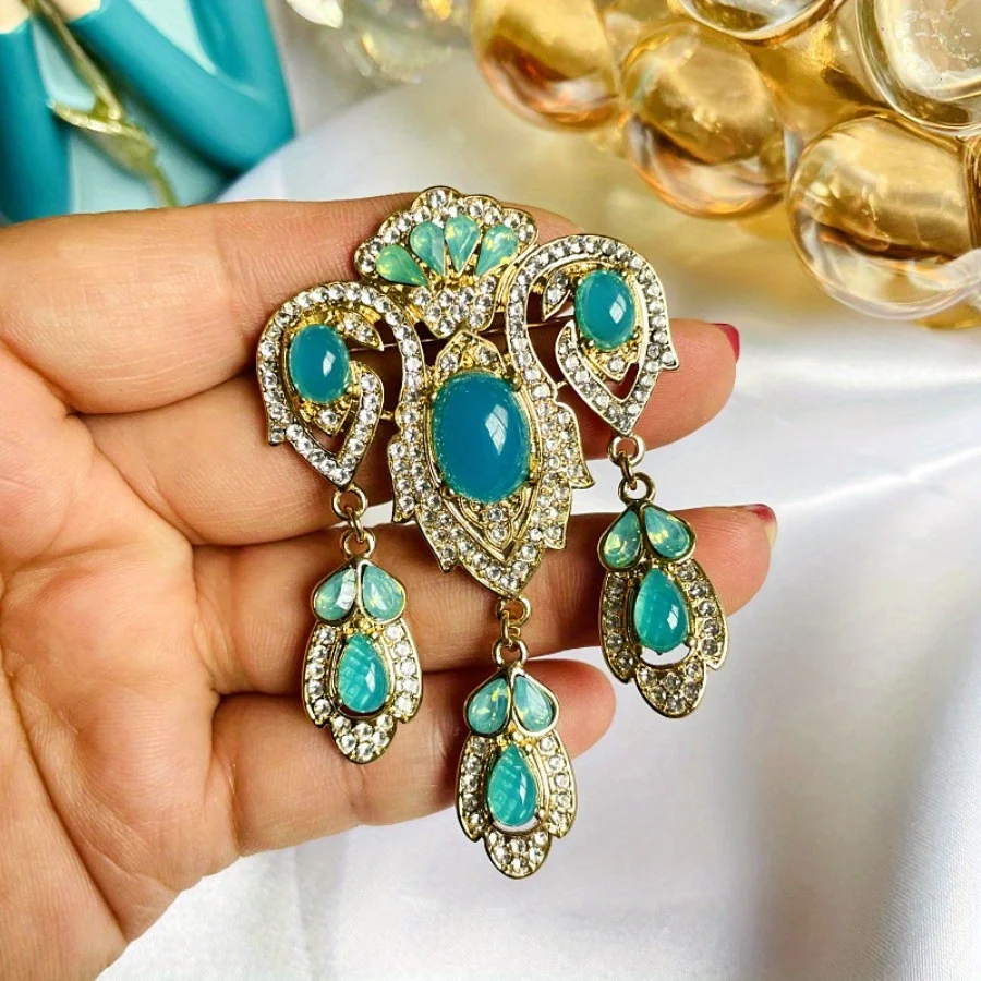 Women\'s Antique Palace Style Anti-glare Brooch Buckle Inlaid Resin Gemstone Senior Sense Cheongsam Accessories Corsage Pin