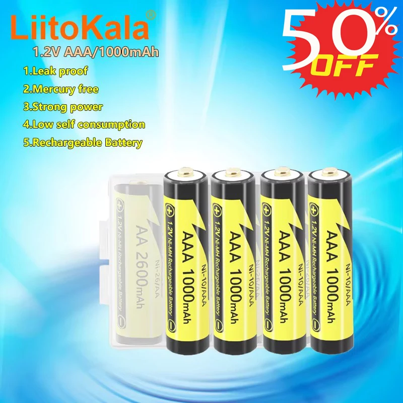 Ni-MH AAA LiitoKala Ni-10/AAA 1.2V 1000mAh Rechargeable Battery Suitable for Toys, Mice, Electronic Scales, Mouse Etc.4-24PCS