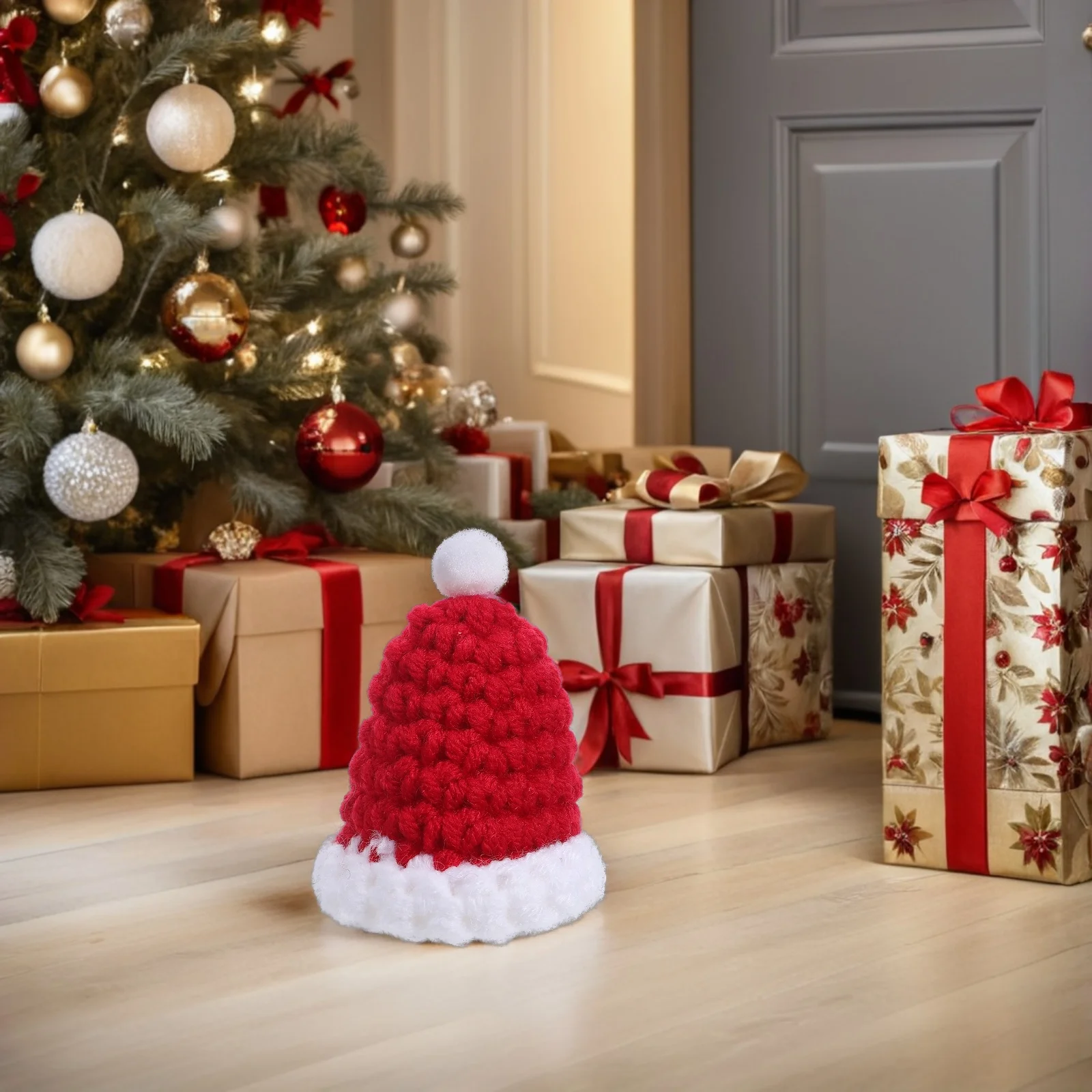 

6pcs Mini Christmas Hats Knitted Santa Caps For Wine Bottle Lollipop Tree Decorations Craft Ornaments Party Favors Xmas Snowman