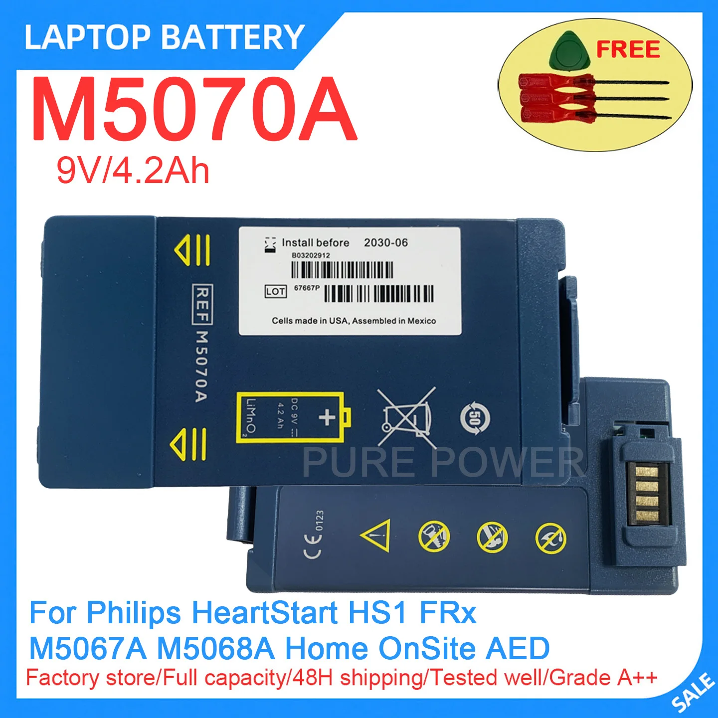 NEW M5070A 9V 4.2Ah Defibrillator Medical Battery For Philips HeartStart HS1 FRx M5067A M5068A Home OnSite AED