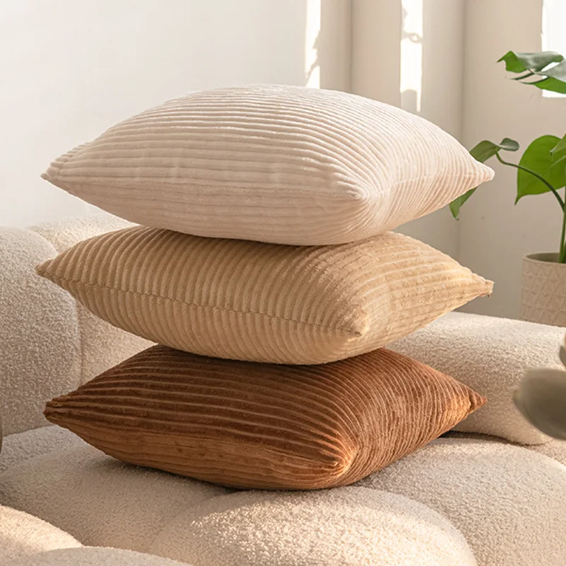 2026 Striped Faux Fur Throw Pillow Covers Boho Soft Solid Square Plush Pillowcase Home Living Room Sofa Couch Cushion Decoration