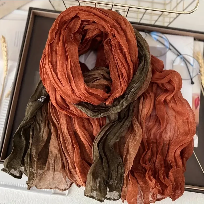 

Women'S Bohemian Gradient Blue Scarf Lightweight Soft & Breathable Ruffled Shawl Perfect for Beach Vacations & Casual Outings