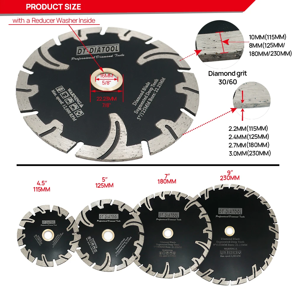 DT-DIATOOL Ultra-thin Dry Diamond Saw Blade 125/150/180/230mm*22.23mm Thin Disc Granite Marble Cutting Disc Porcelain Ceramic