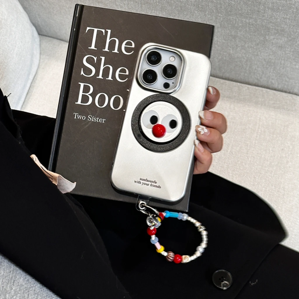 

Fun Cartoon Red Nosed Clown With Holder Magnetic Wireless Charging Lanyard Phone Cover Case for iPhone 16 15 14 13 Pro Max