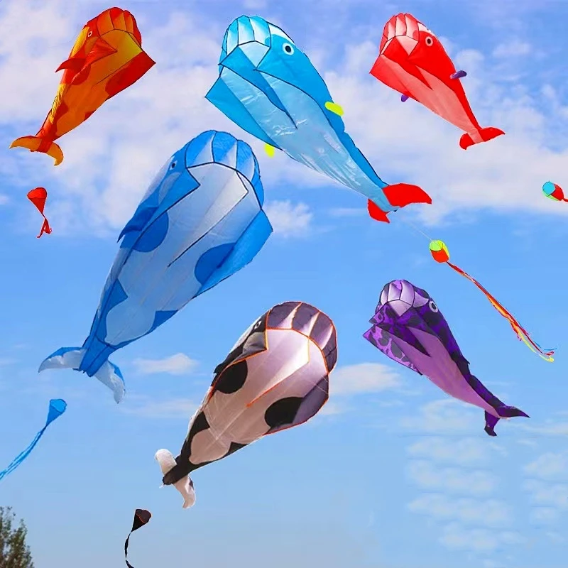 Pipa suave grande, pipa de delfines, línea de pipa de nailon, pipas animadas, parafoil volador, pipa de paracaídas, cometa, avión de papel, juegos al aire libre