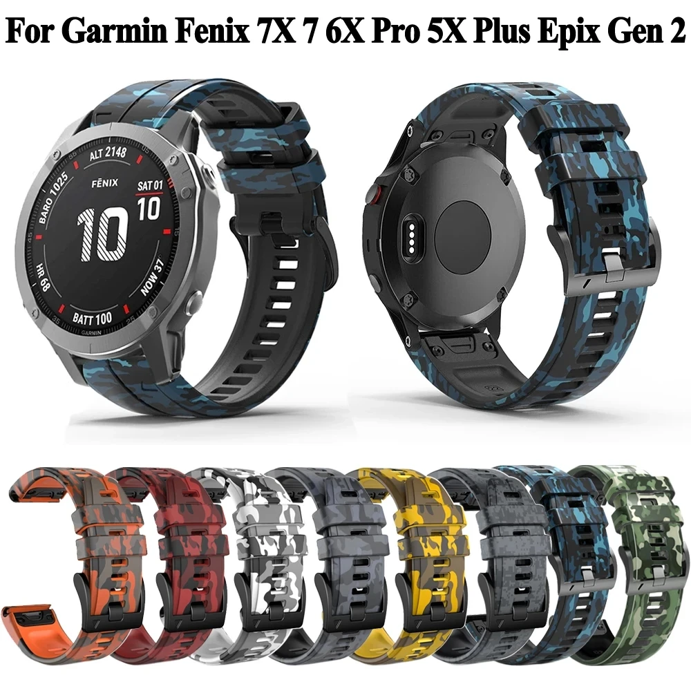 Quick fit 22mm 26mm Camo Armband für Garmin Fenix 7x7 6 6x Pro 5 5x plus Marq Epix 2 955 Silikon Uhren armband Armband Armband