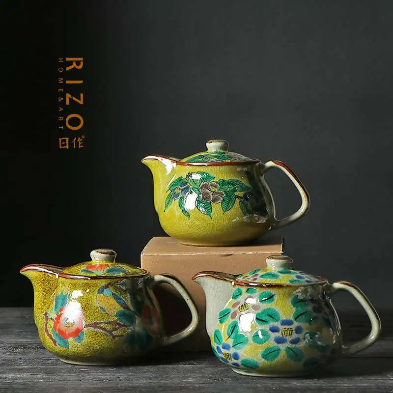 Japan Imported Kutani Ceramic Rear Hand Teapot Ice Crack Bird Pattern Urgent Pot