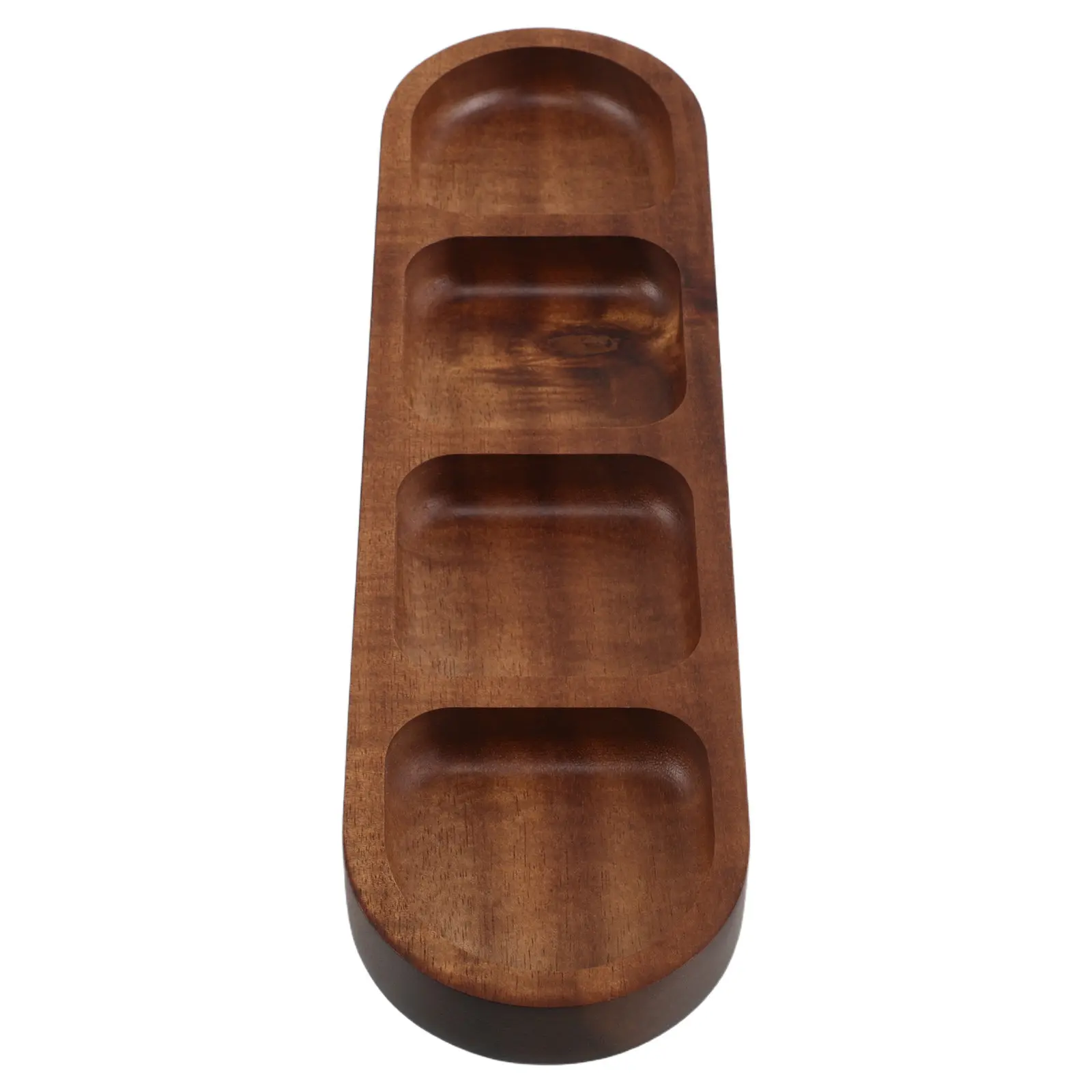 Elegant Natural Wood Appetizer Platter 4-Compartment Dipping Sauce Plate for Party Mezze Cheese Nuts Salsa Bowls Ramen Toppings