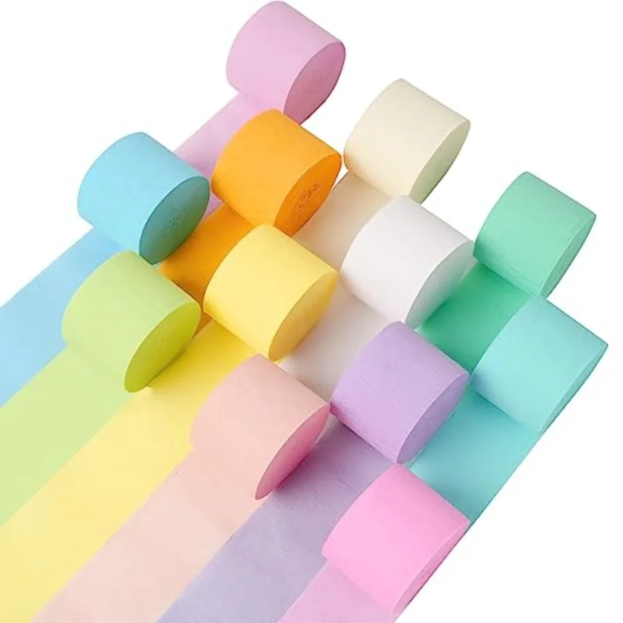 

12 Rolls Crepe Paper Streamers, 12 Colors Pastel Streamers Party Decorations for Birthday Party, Baby Shower, Wedding, Bachelor