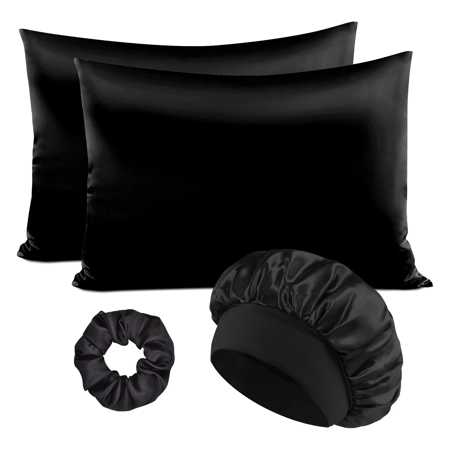 Luxus 4 TEILE/LOS 2 Kissenbezug Haar Scrunchie Nacht Hut Set Mode Imitation Seide Satin Kissenbezug Schlaf Set werkzeug Seidige Kappe – Detail 7