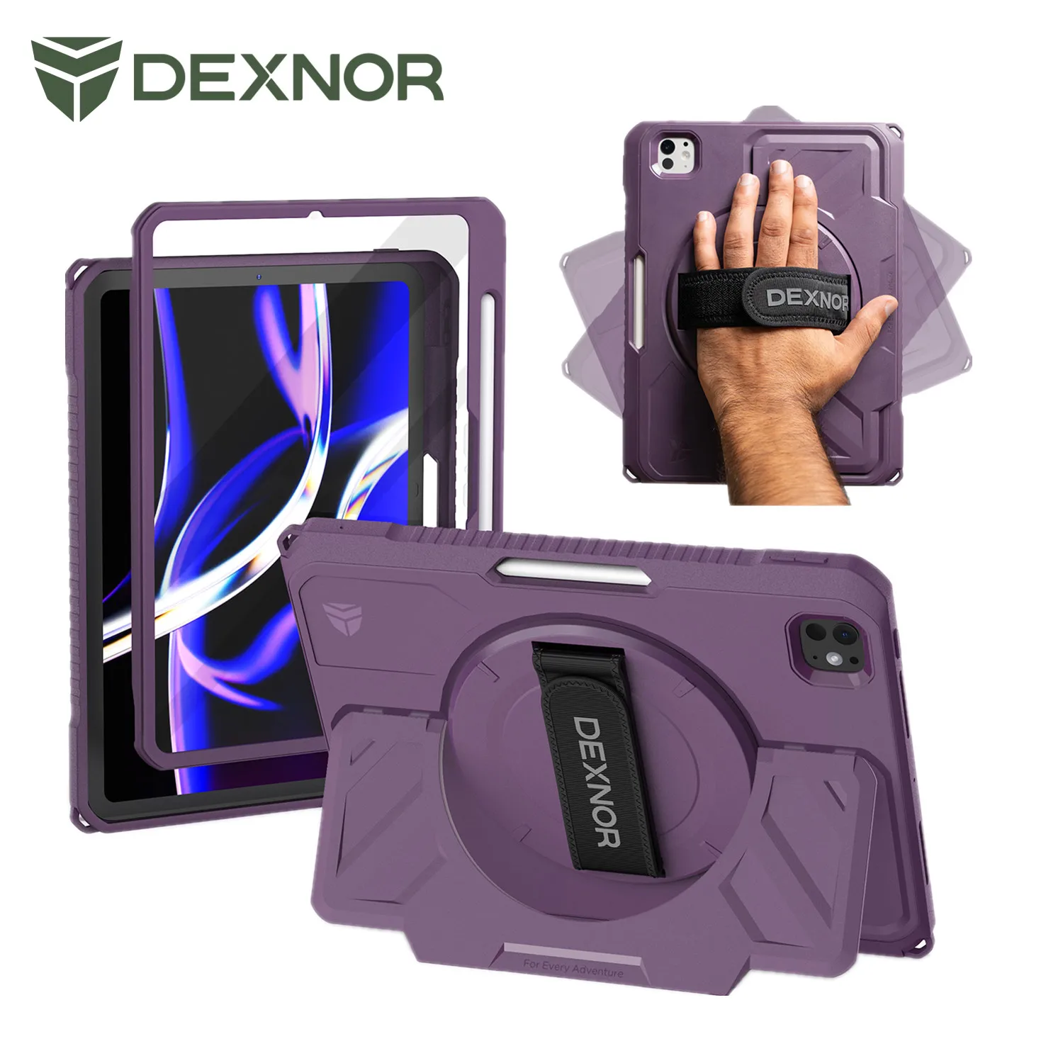 

For iPad Pro 11" Case M5 /M4 Case Holder with 360° Rotating Hand Strap &Screen Protector & Pencil Holder Shockproof Bumper Cover