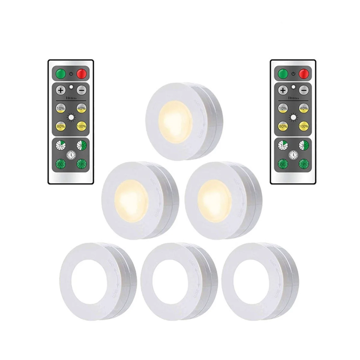 

8pcs Wireless Cabinet LED Lights Set Brightness Adjustable Cupboard Accent Light - 6 Lights and 2 Remote Controls (Warm Light)