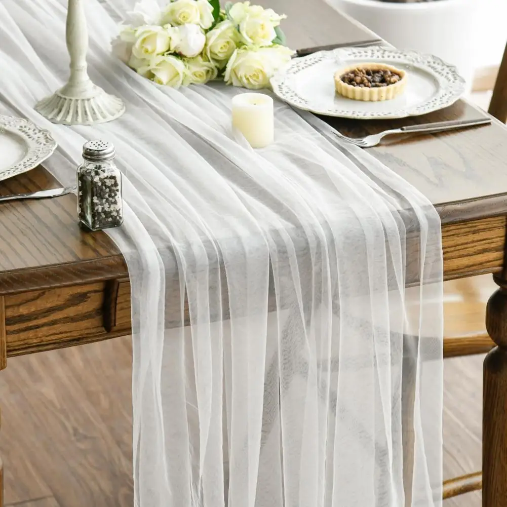 2025 Festive Table Decor Elegant Tulle Table Runner for Wedding Decor Bridal Shower Birthday Party Sheer Tablecloth for Dessert