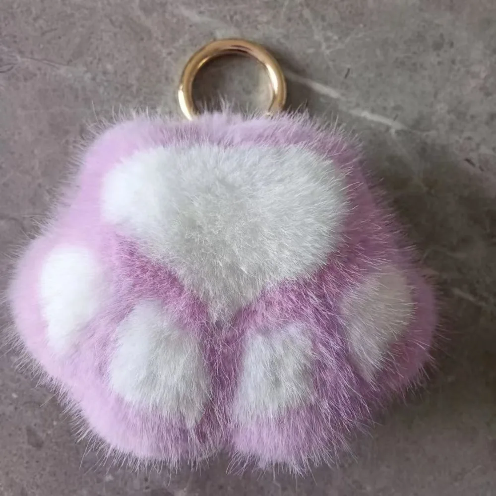 Stuffed Animal Cat's Paw Fur Keychain Love Furry Doll Cat's Paw Stuffed Keyring Car Trinket Pompom Plush Cat's Paw Pendant