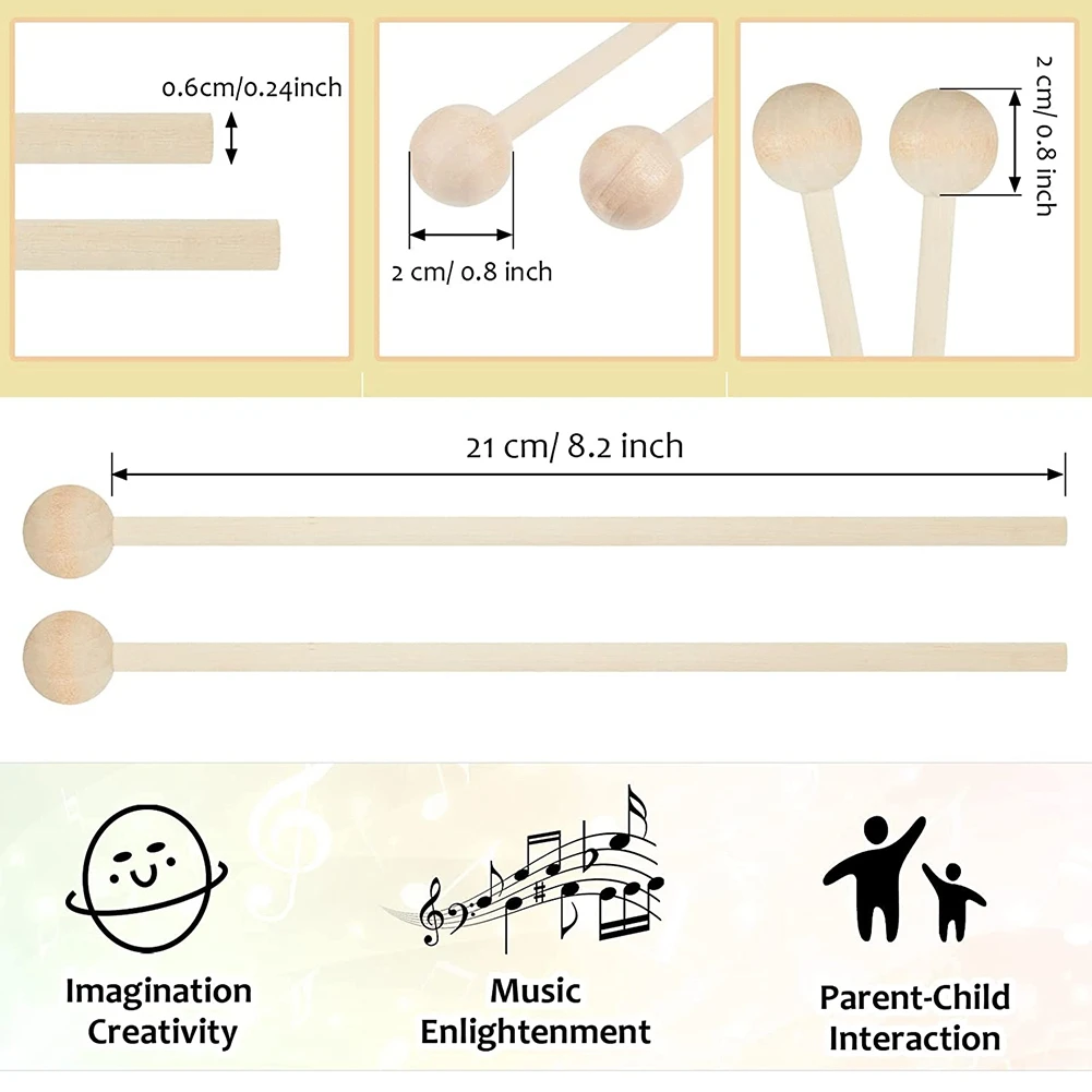 bacchetta 20 pezzi Bacchette in legno Percussioni Glockenspiel Bacchette per xilofono Bacchette in legno Piccole bacchette musicali Carillon, 8,2 pollici