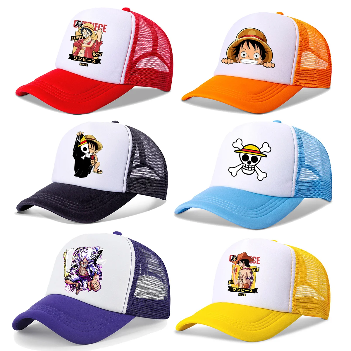 Gorra de béisbol de una pieza para niños, sombrero de malla ajustable de Anime Luffy Zoro, viseras, gorras con visera, sombreros de sombrilla, accesorios para sombreros al aire libre