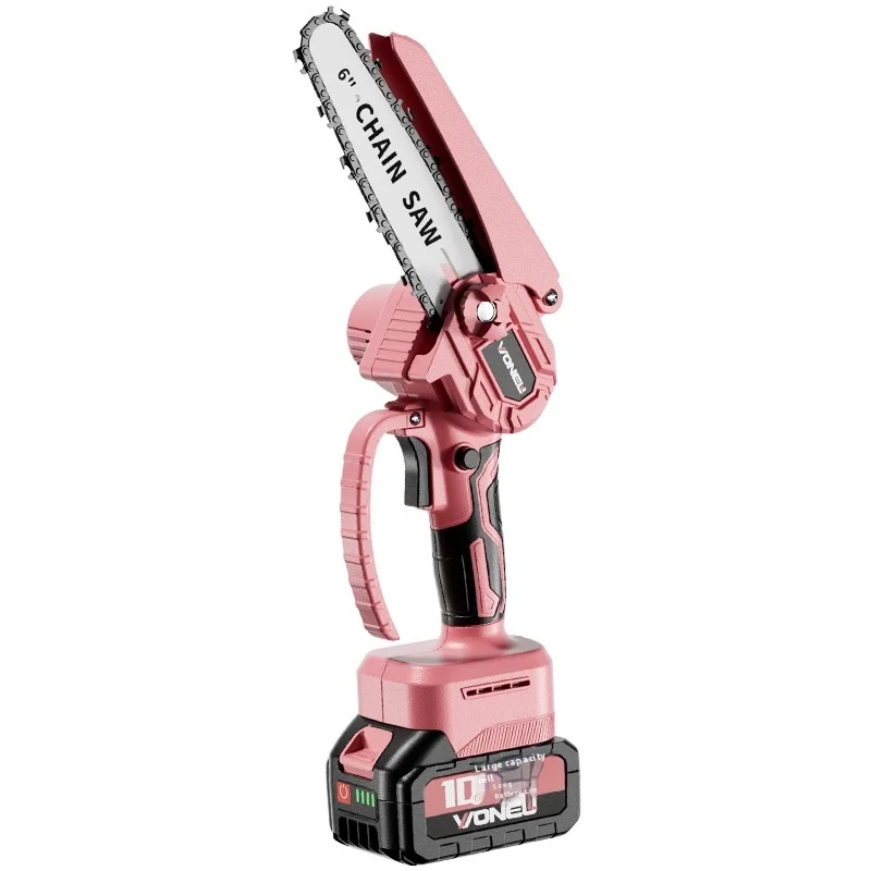 6-Inch Pink Small Electric Chain Saw Rechargeable Handheld Logging Saw Lithium Battery