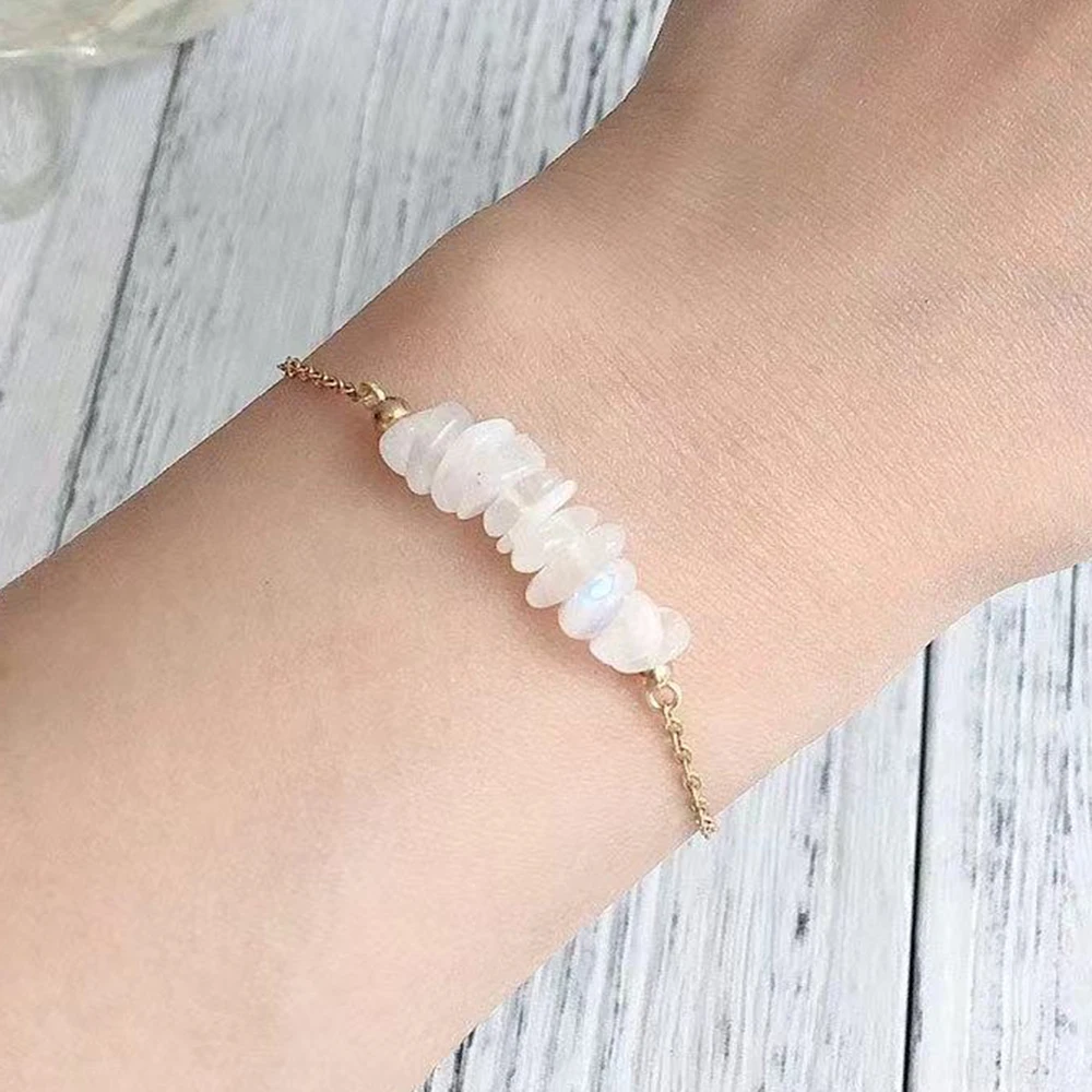 MG2207 New Design Raw Moonstone Adjustable Chain Bracelet Womens Crystal Healing Intention Bracelet