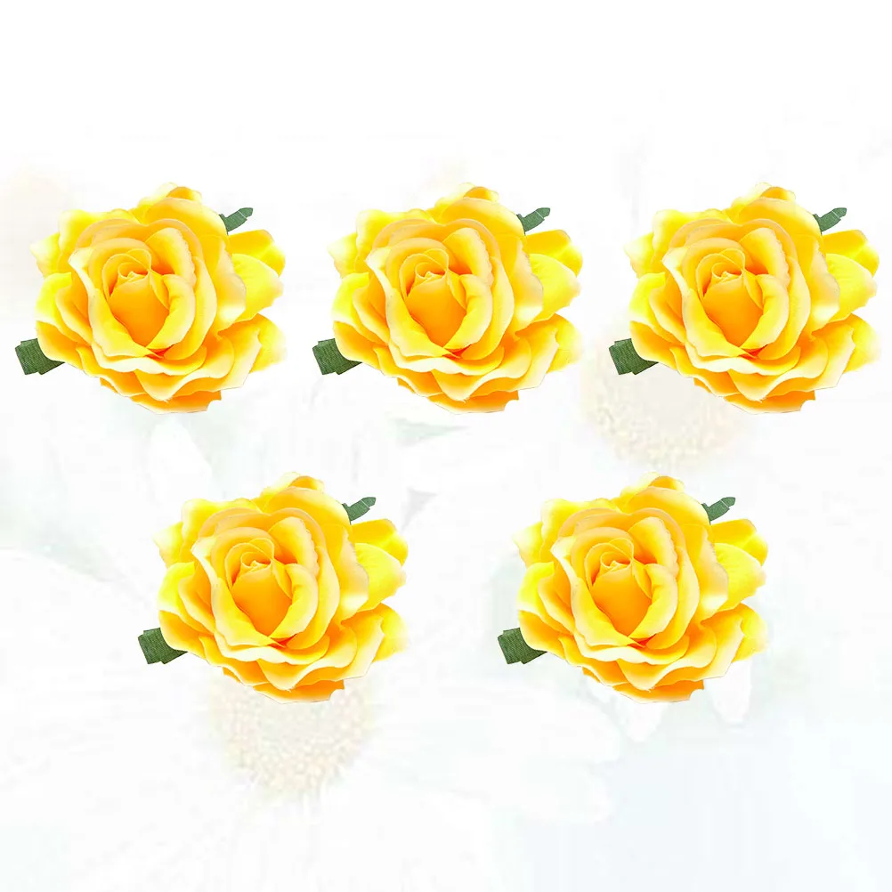 

5 PCS Rose Big Brooch Wedding Headpieces for Bride Pearl Flower Brooches Women Dress Corsage Yellow Woman