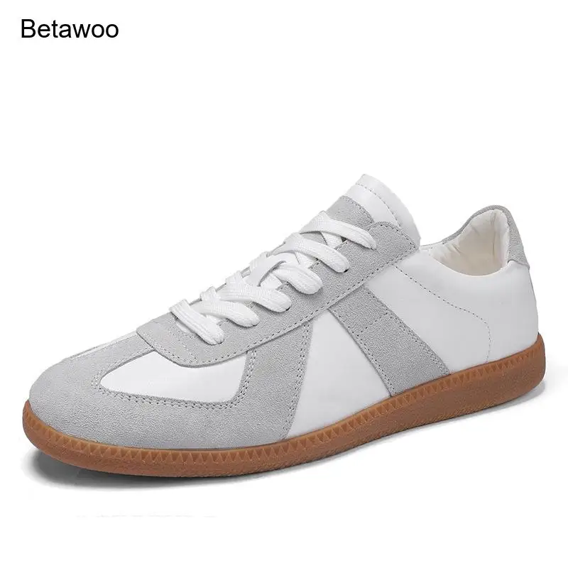 Men White Grey German Trainer Shoes Casual Lace Up Retro Sneakers for Men