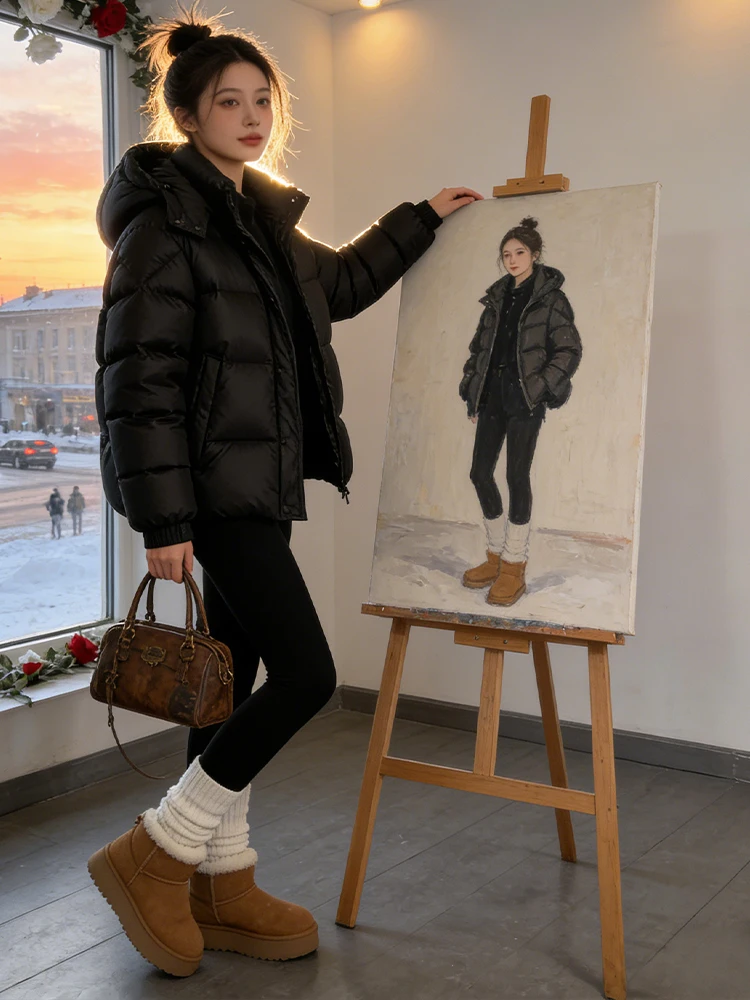 

Faionable Thiened Warmth down Cotton Jaet Zipper Coat Korean Sle Loose Fit Commute Polyester Fiber Fill Winter Outerwear