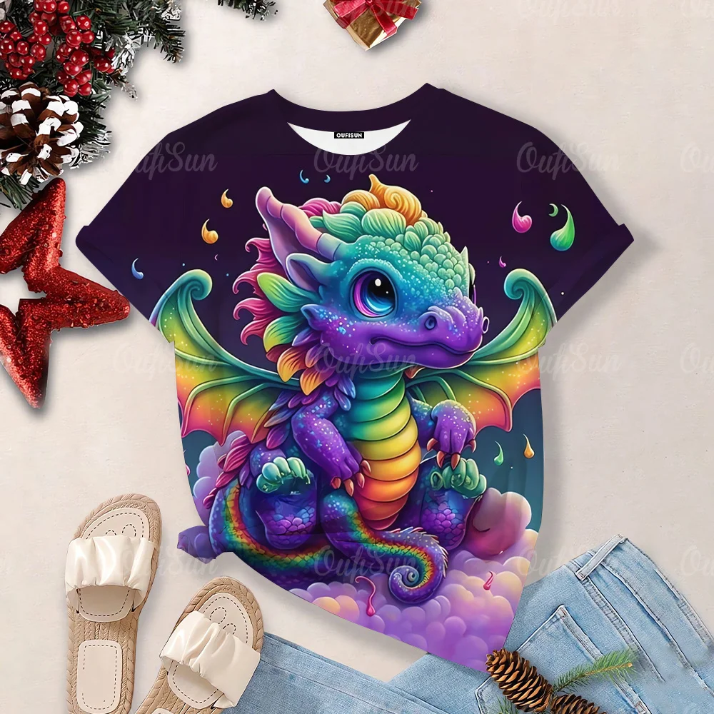 Women's Cartoon Dragon T-Shirt Fashion 3d T Shirt Fashion New Near Short-Sleeved Oversized Streetwear Tees Casual Woman Tops