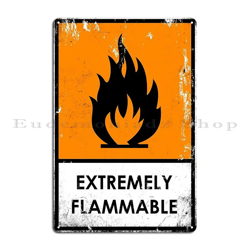 Punk Chemical Hazard Warning Sign Flammable Rockercat Metal Sign Mural Printed Home Bar Living Room Tin Sign Poster