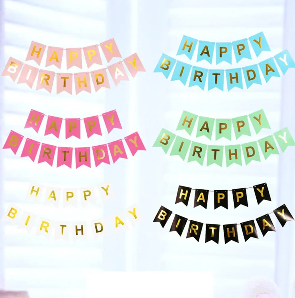 

Happy Birthday Banners Colorful Paper Bunting Garland Banner Flags Happy-Birthday Event Party Decorations Holiday DIY Supplies