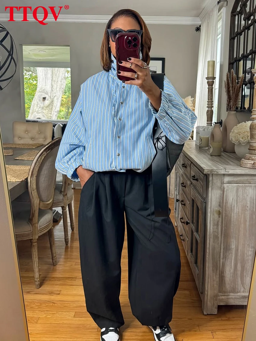 Women's Stripe Print Turtleneck Long Sleeve Shirt Top