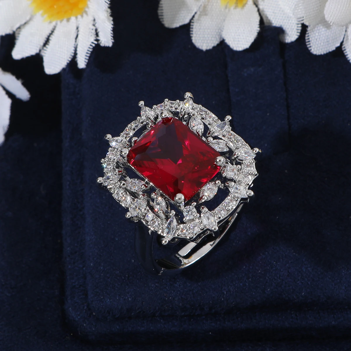 Heart shaped and rectangular cut zircon rings for banquets, exaggerated women's rings, wedding fashion jewelry R459/R116
