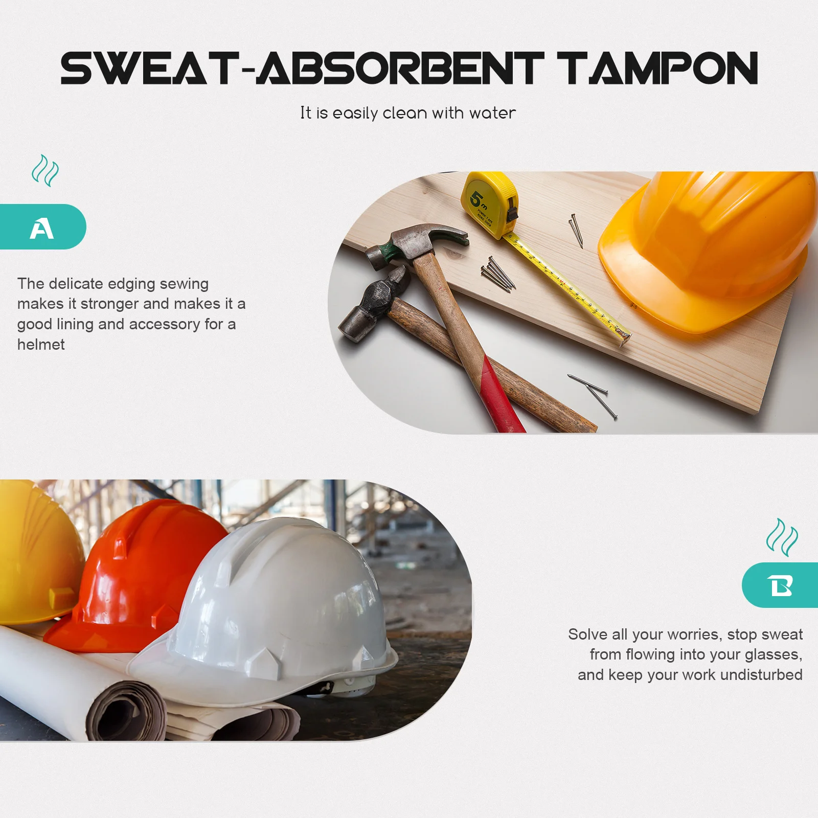 6 قطع من عصابة الرأس الصلبة، ملحقات القبعة الصلبة، شريط ممتص للرطوبة للعمال باللون الرمادي الفاتح