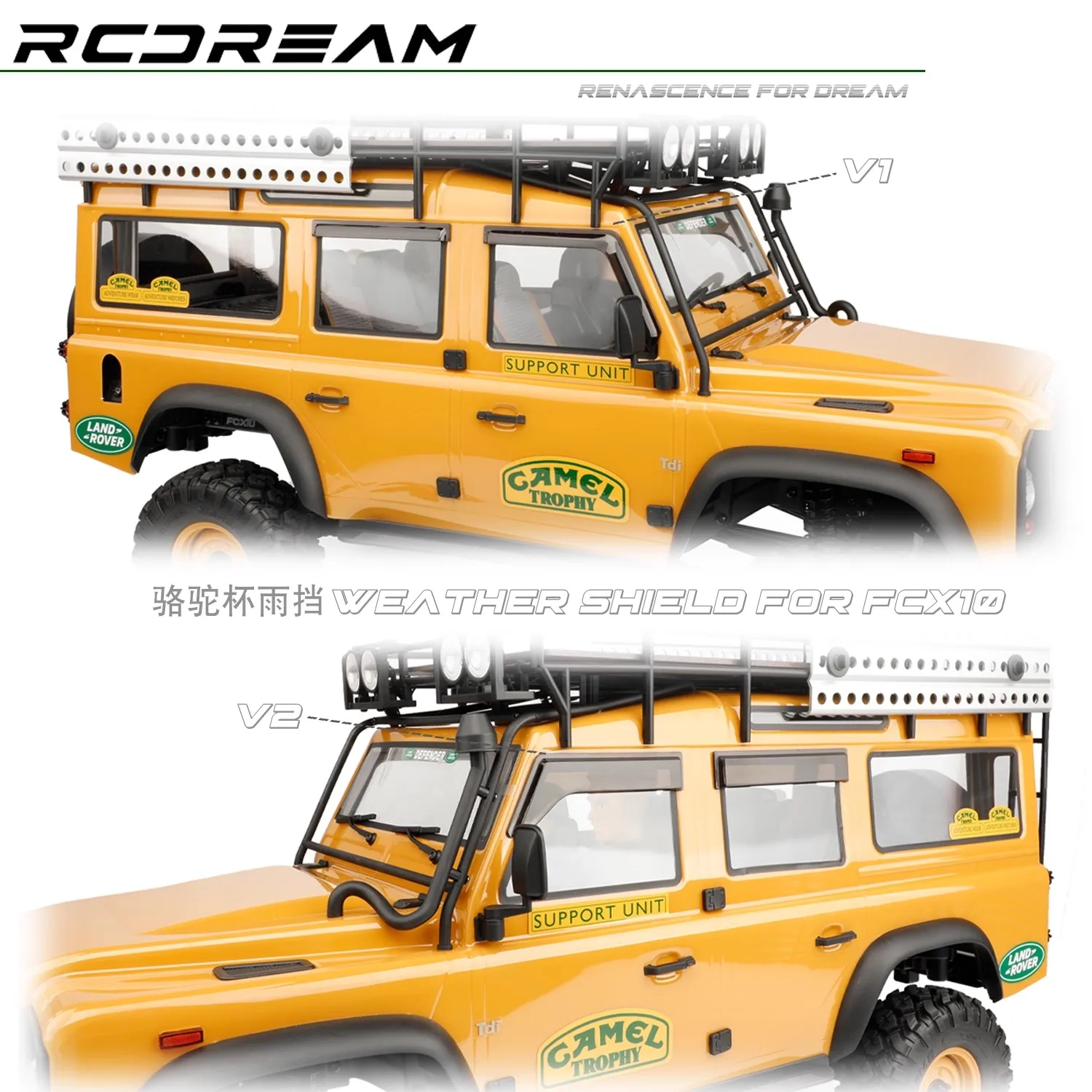 

RCDream FCX10 Defender Window Weather Barrier Camel Cup Defender Shell Simulation Modification