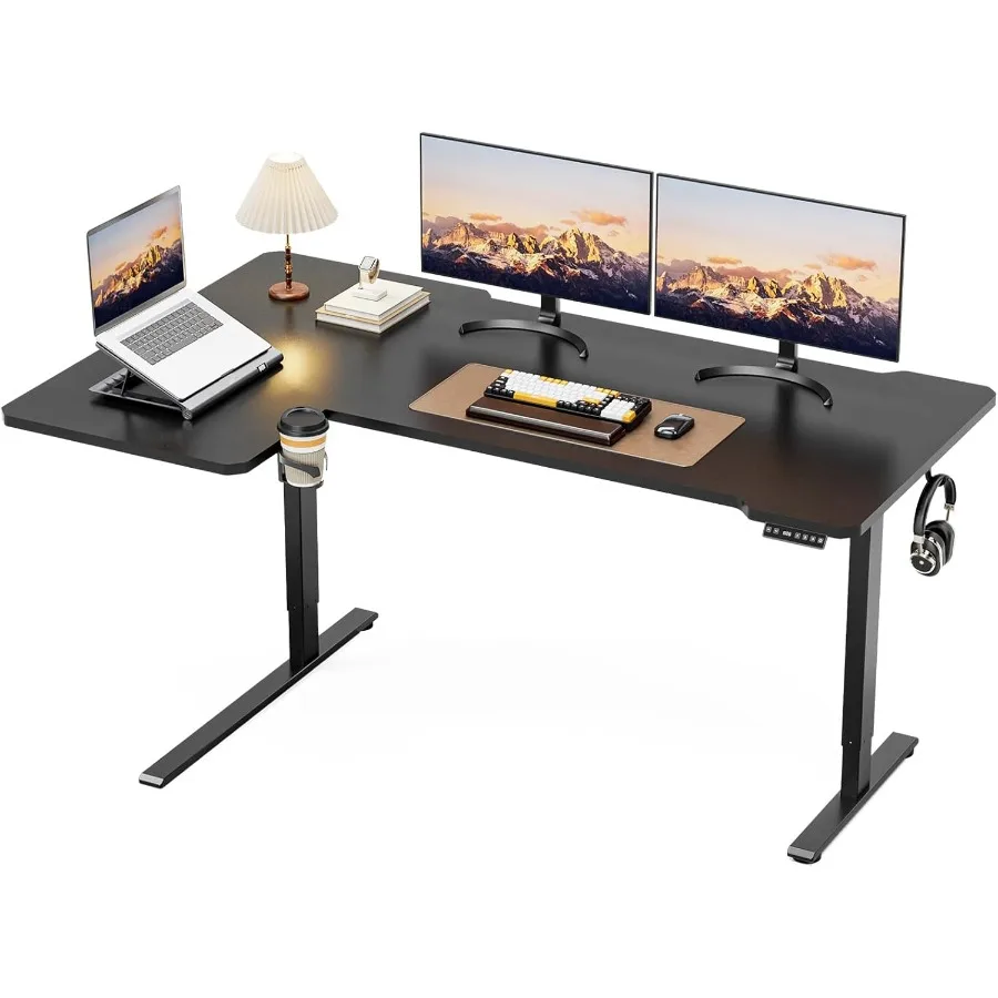 

71, двусторонний L-образный электрический стол с регулируемой высотой для игрового и домашнего офиса, угловой компьютер с подставкой для сидения Des