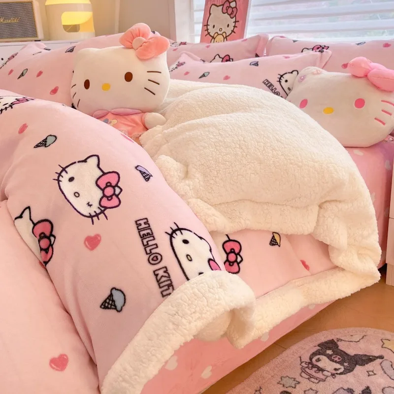 Kawaii kuromi olá kitty minha melodia cinnamoroll pompompurin sanrio crianças bonito capa de edredão de pelúcia lençol presente para crianças
