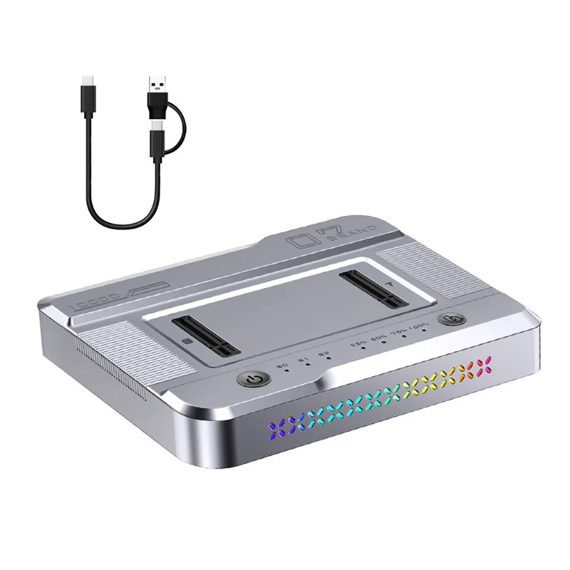 

ABT-Dual-Bay M.2 NVME NGFF SSD Docking Station With RGB, USB3.2 GEN2 Type C 20Gbps Data Transfer, Offline Cloner Duplicator