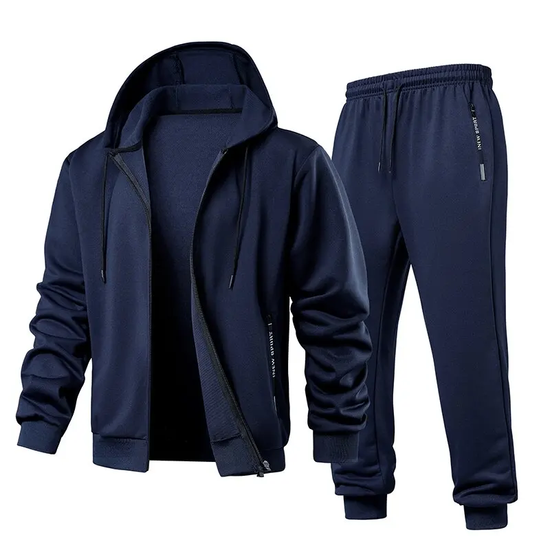 Autumn and Spring New Pure Color American Vintage Hooded Sweatshirt Set Men's Casual Loose Sports High Quality Two-piece Set