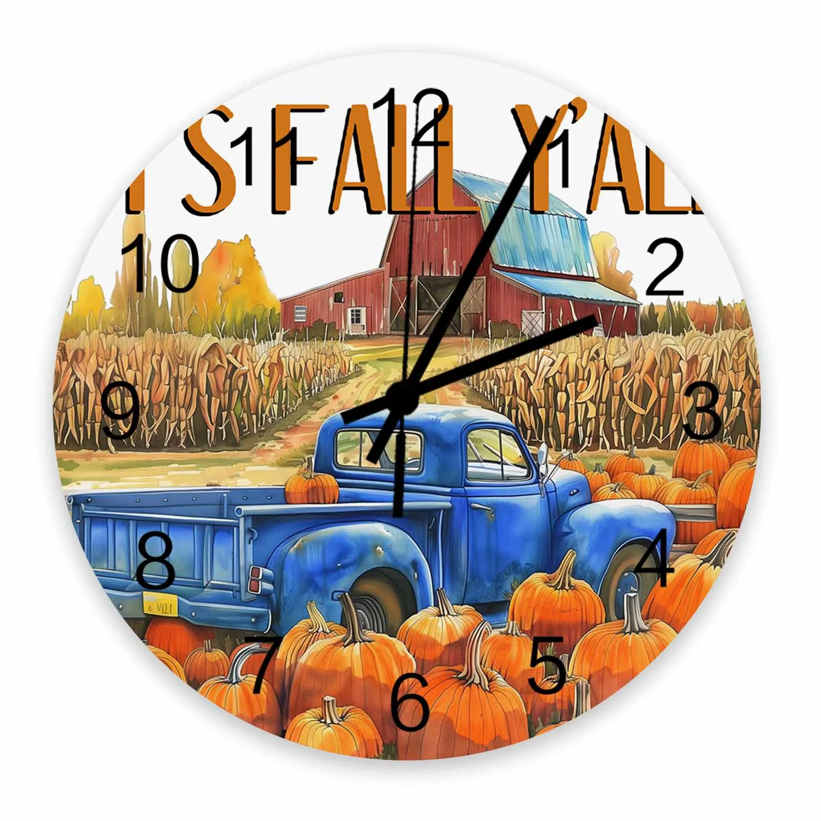 Pumpkin Truck Farm Wall Clock Large Modern Kitchen Dinning Round Wall Clocks Bedroom Silent Hanging Watc