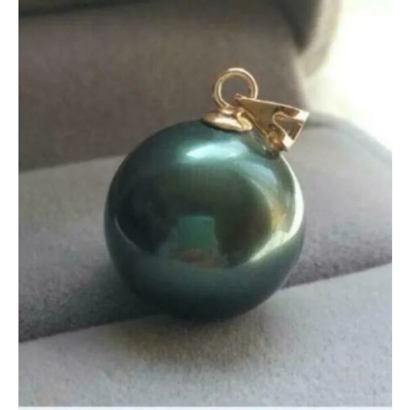 

Huge AAAA16mm Perfect Round Black Tahitian Pearl Women's Pendant 14k Gold