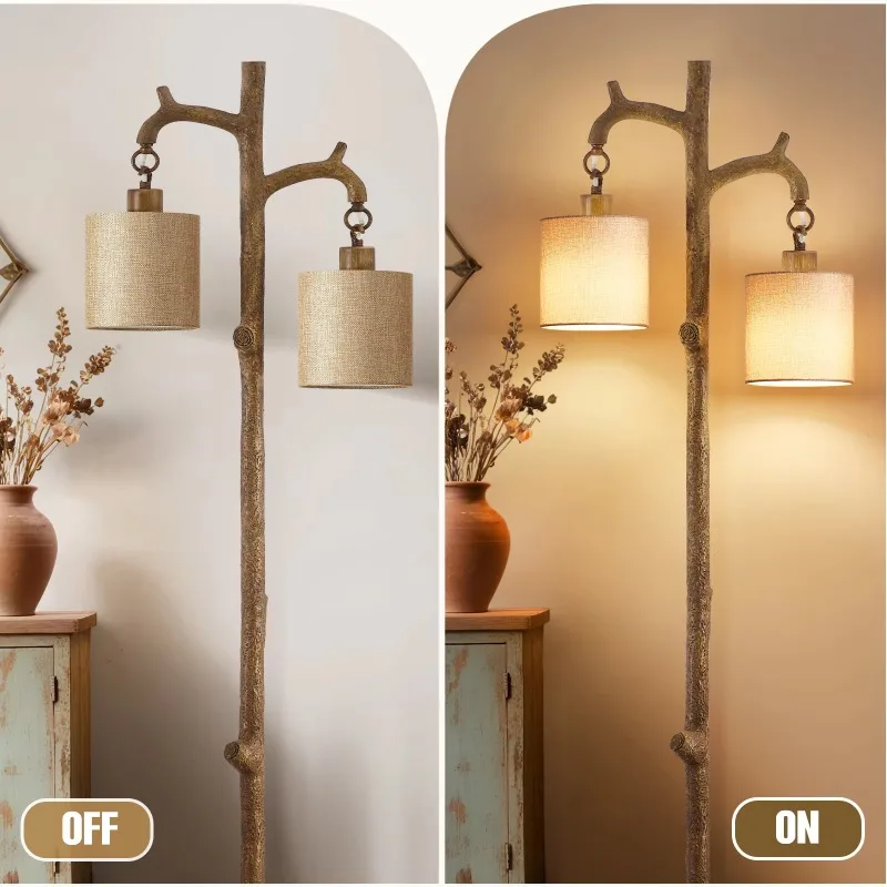 Farmhouse Linen Fabric Standing Floor Lamp Light Emitting Diode Tripod Aluminum Base E26 Adjustable Height Easy to install