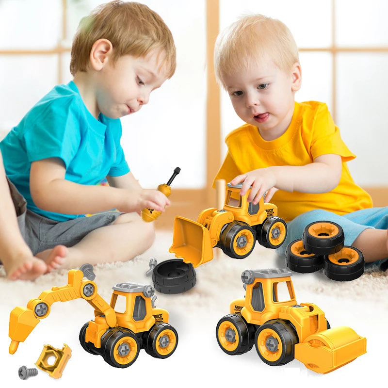 4PCS Children Assembly Engineer Car Assembly DIY Engineering Car Toy Set Baby Early Education Puzzle Toy Exercise Hands Ability