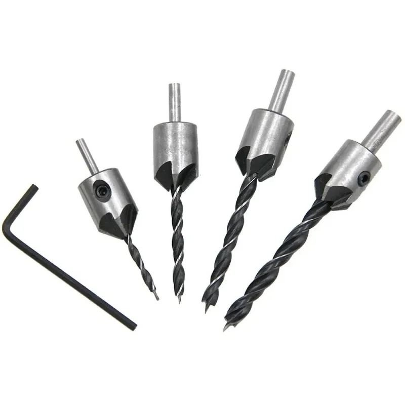4pcs Three Pointed Woodworking Counterbore Drill 3-6mm Reaming Drill Screw Chamfering Drill Bit Hole Opener Tool Set