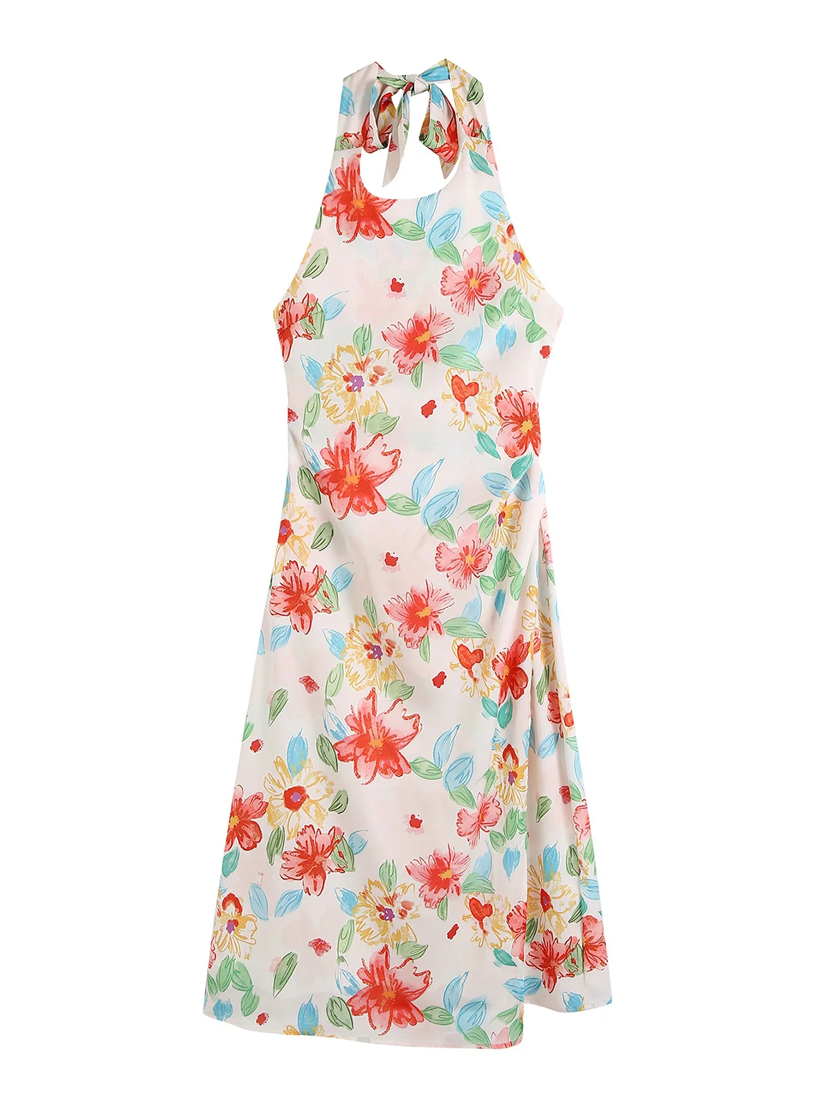 Zomer Jurken Voor Vrouwen 2022 Elegant Halter Hals Bloemenprint Midi Jurk Open Rug Taille Twist Uitsnede Sexy Vcation strand Jurk